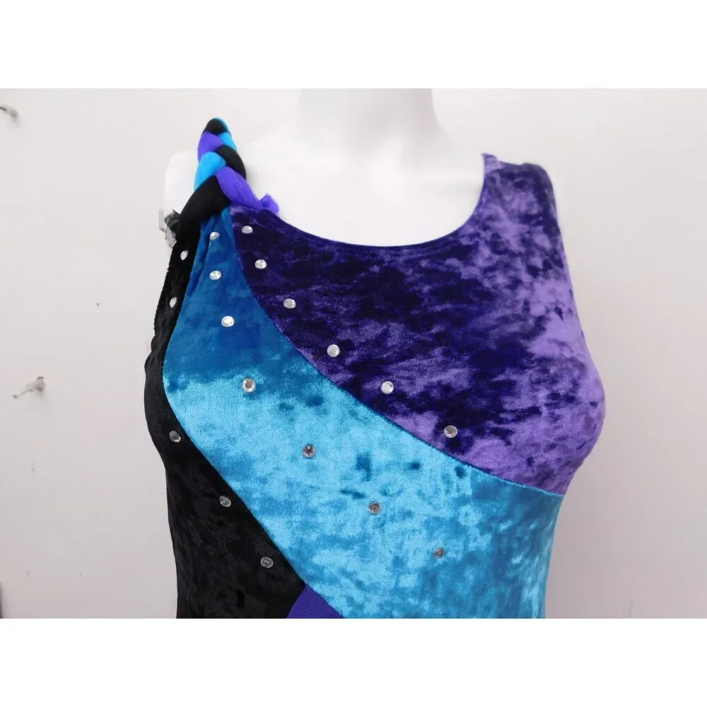 Pre-Owned Dance Costume Dansco  Large Child Purple Dress Lyrical Rhinestones
